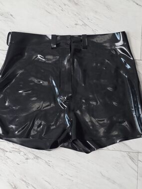 Women's Libidex Black Latex Jean Shorts XXL